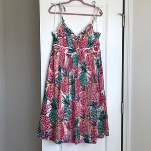 J Crew Pineapple Summer Dress with Tie Straps